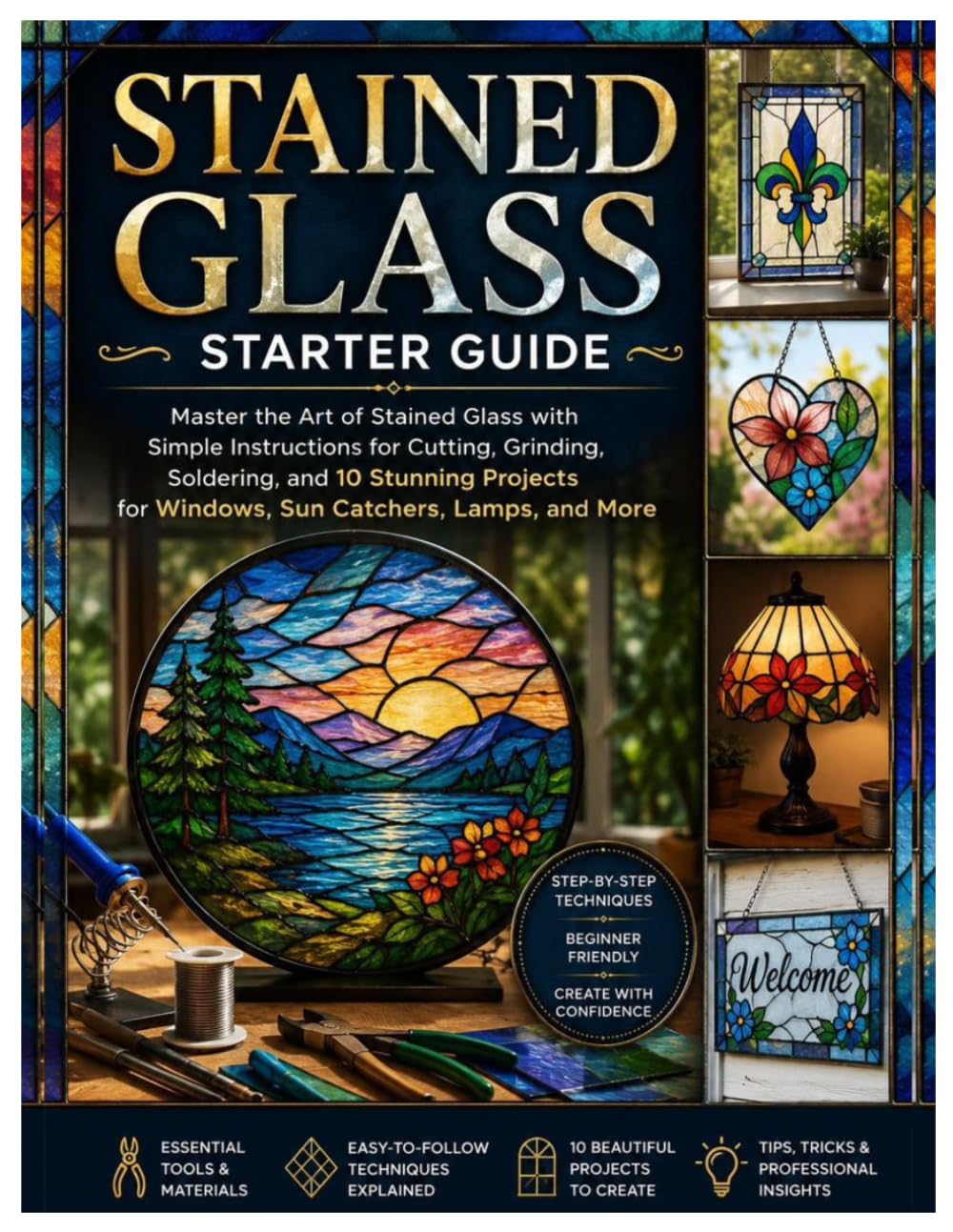 Stained Glass Starter Guide: Master the Art of Stained Glass with Simple Instructions for Cutting, Grinding, Soldering, and 10 Stunning Projects for Windows, Sun Catchers, Lamps, and More