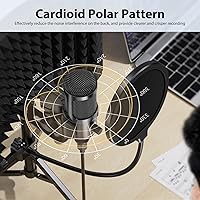 Vista 5 de Escudo de aislamiento de micrófono de grabación de estudio con filtro pop y trípode de metal, micrófono condensador USB para PC, portátil, teléfono