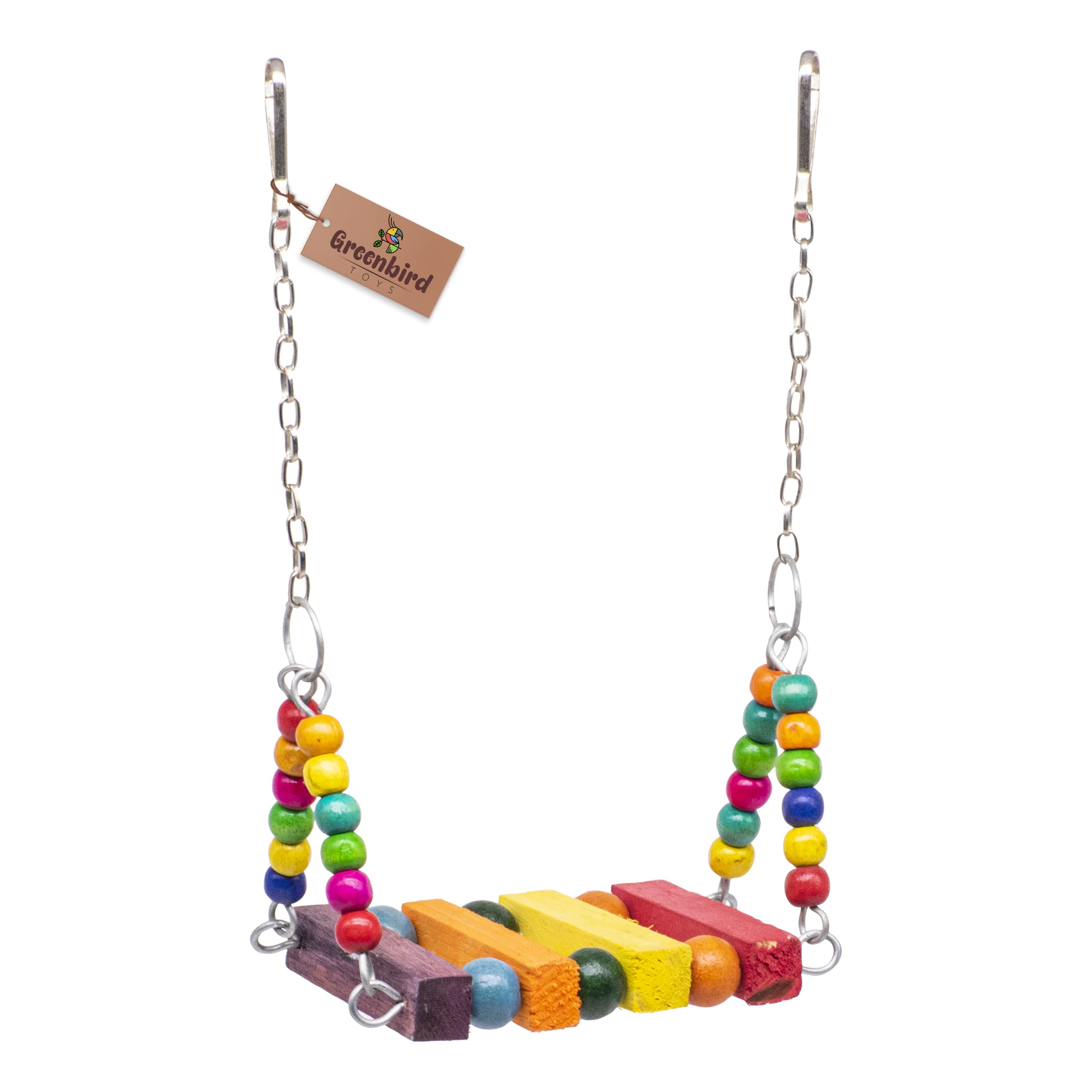 GREENBIRDS Bird Wooden Swing Small Size Beads Colorful Natural Wood Parrot Toys Cage Accessories Resting Toy Wooden Training Aid for Small & Medium Bird & Parrots