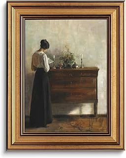 Gold Framed Wall Art Vintage Reading Woman Portrait Canvas Art Farmhouse...