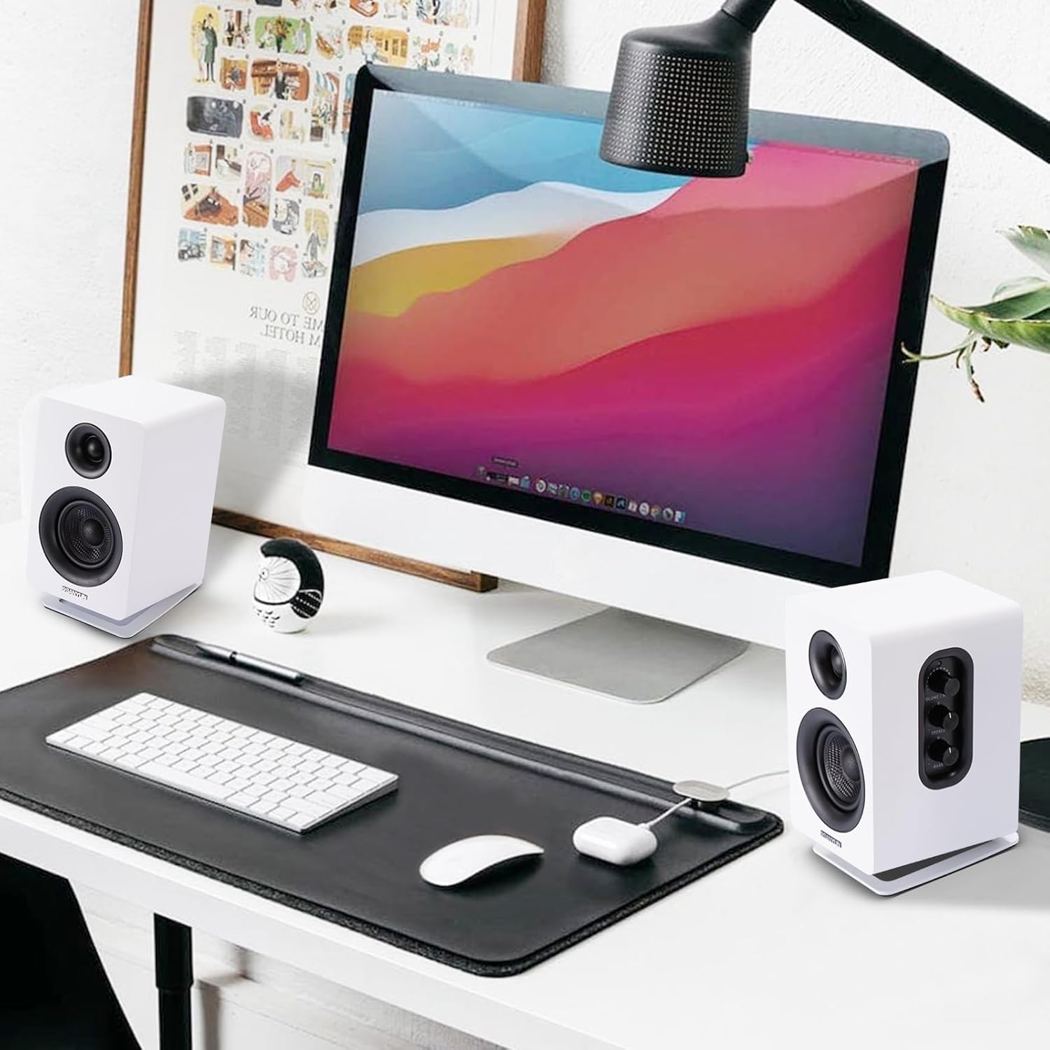Sanyun SW601 15° Tilted Desk Speaker Stands for Compact 2''-3'' Computer PC Bookshelf Monitor Speakers, Steel Metal Base & Damping Foam Padding (Pair, White) - Image 7