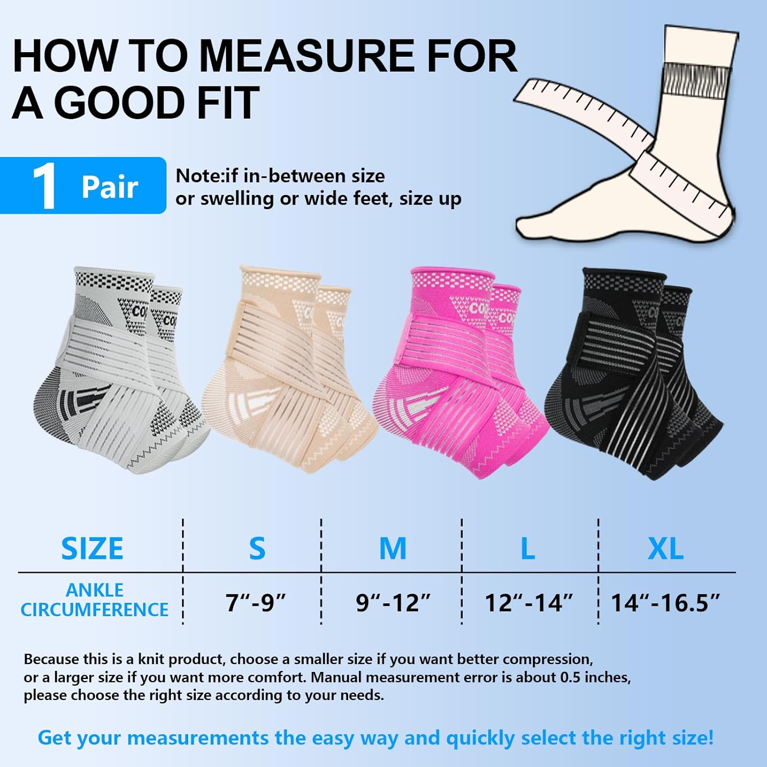 DRNAIETY Copper Ankle Brace for Men & Women - 1 Pair Adjustable Ankle Support Compression Sleeve for Plantar Fasciitis, Achilles Tendonitis, Foot Pain, Swelling, Sprains - Everyday Use (Black,L) - Image 2