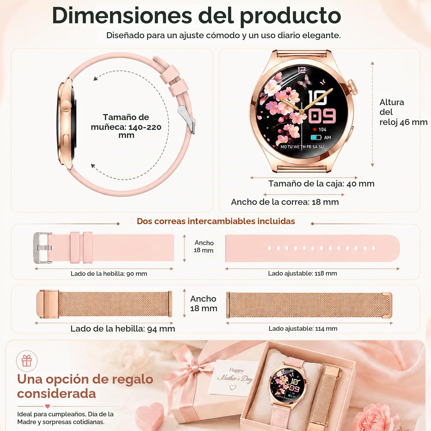 Reloj Inteligente Mujer con Llamadas Bluetooth, 1.27" Smartwatch con Podómetro/Pulsómetro/Monitor de Sueño, 100+ Modos Deportivos Smart Watch, IP68 Pulsera Actividad para Android iOS, Rosa Oro