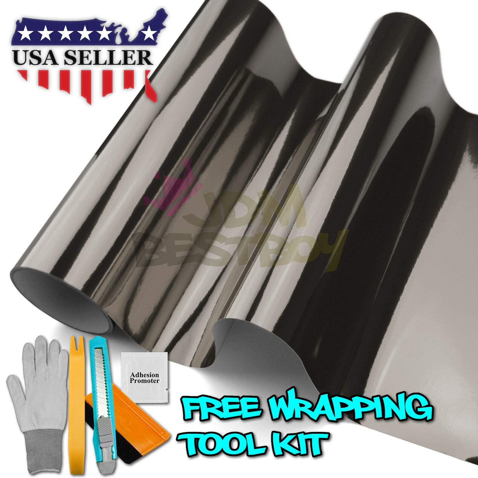 JDMBESTBOY Free Tool Kit Premium Dark (Black) Chrome Car Vinyl Wrap Sticker Decal Sheet with Bubble Free - 60