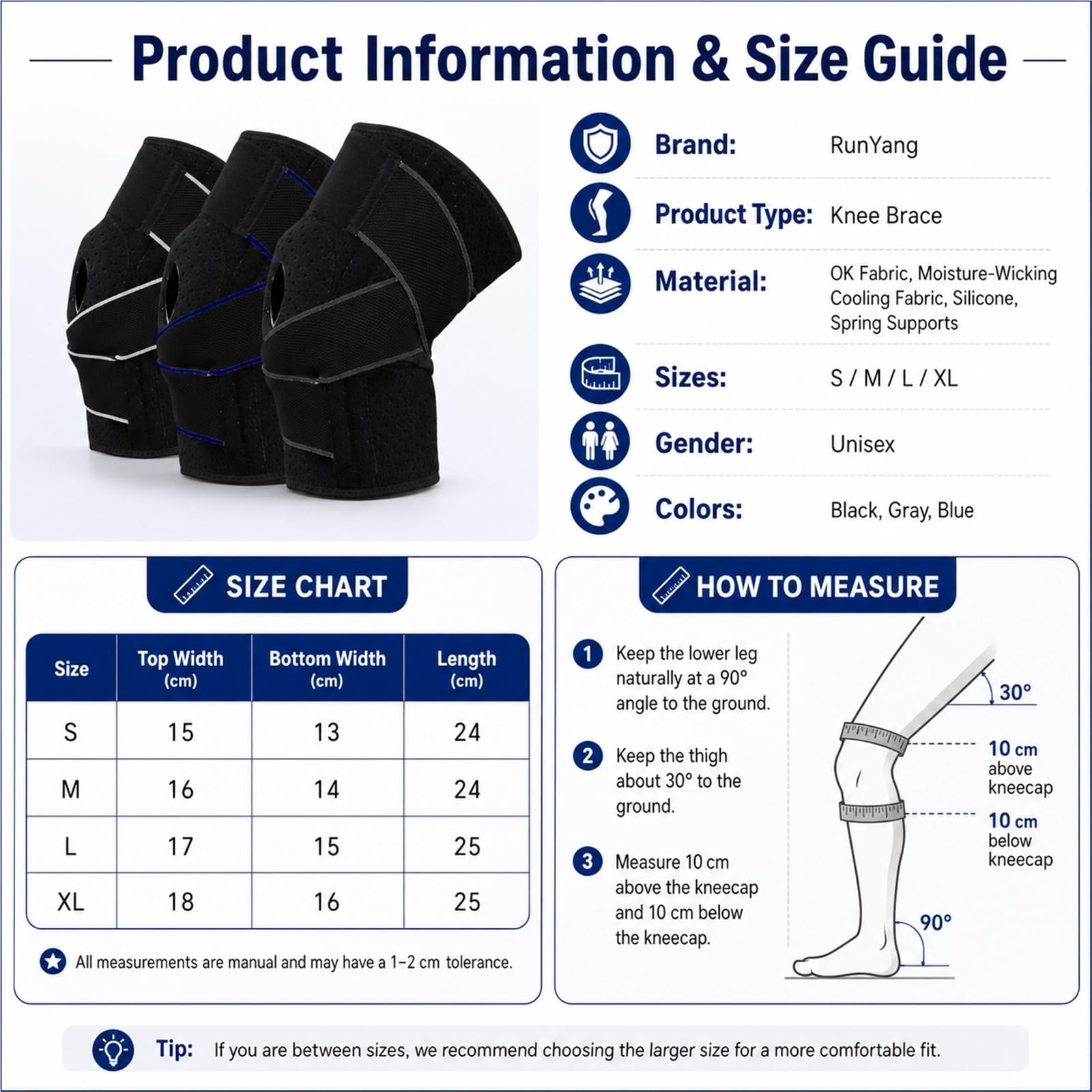Soporte para la rodilla para hombres y mujeres, rodillera de compresión ajustable con estabilizadores laterales y almohadilla de gel de silicona para la rótula, ideal para correr, hacer senderism