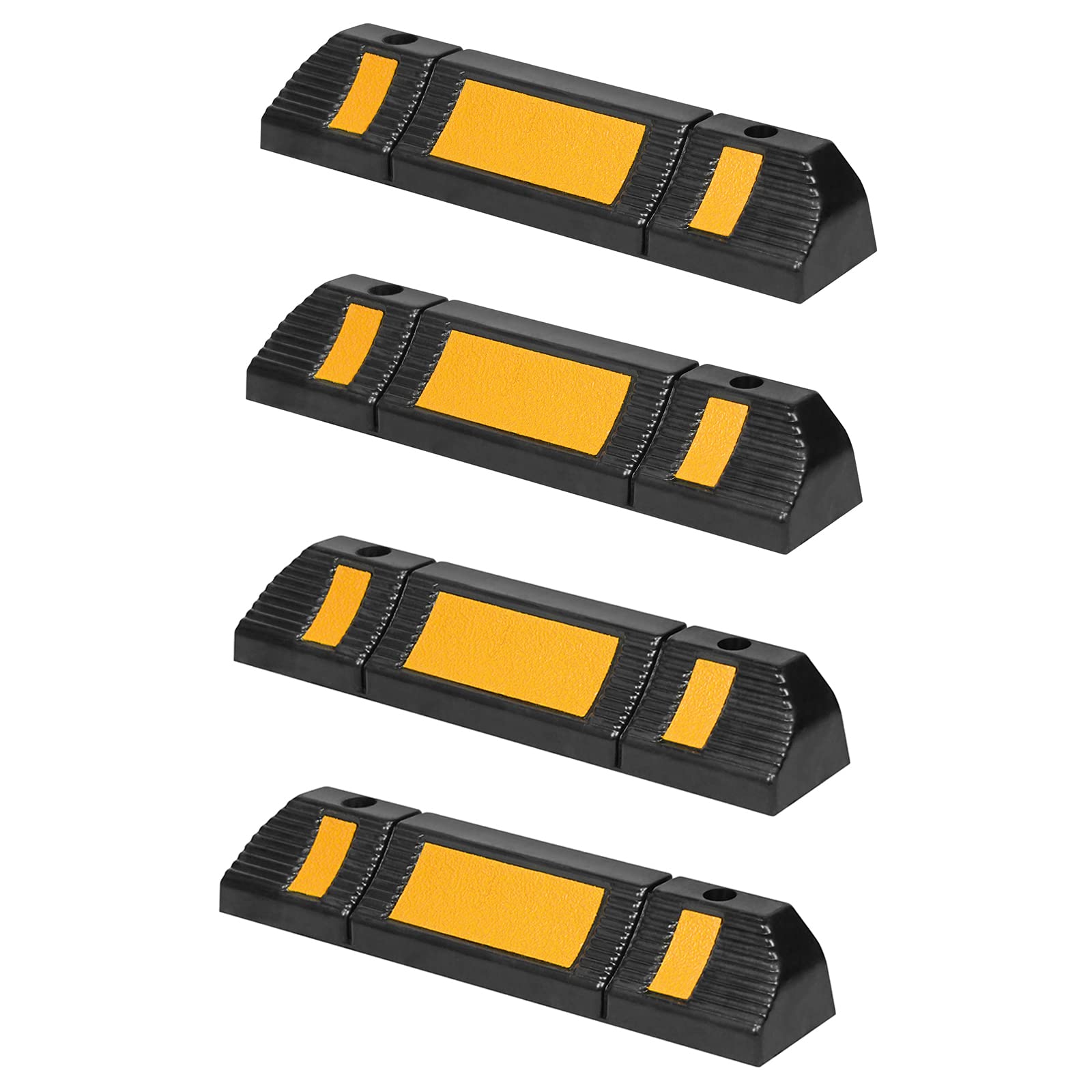 XMTECH 4 topes de rueda para garaje, protección contra robos, tope de estacionamiento, goma limitación de aparcamiento para garajes, con tiras reflectantes, 60 x 12 x 10 cm (4 unidades)