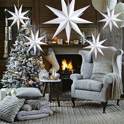 Miniatura 4 de 9 linternas de papel puntiagudas con forma de estrella para colgar Navidad, Navidad, boda, baby shower, decoración de fiesta, 12 pulgadas, 24