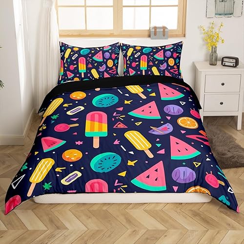 Miniatura 3 de Juego de funda de edredón estilo Memphis, tamaño matrimonial, diseño abstracto colorido con puntos funky para niños y niñas, funda de edredón