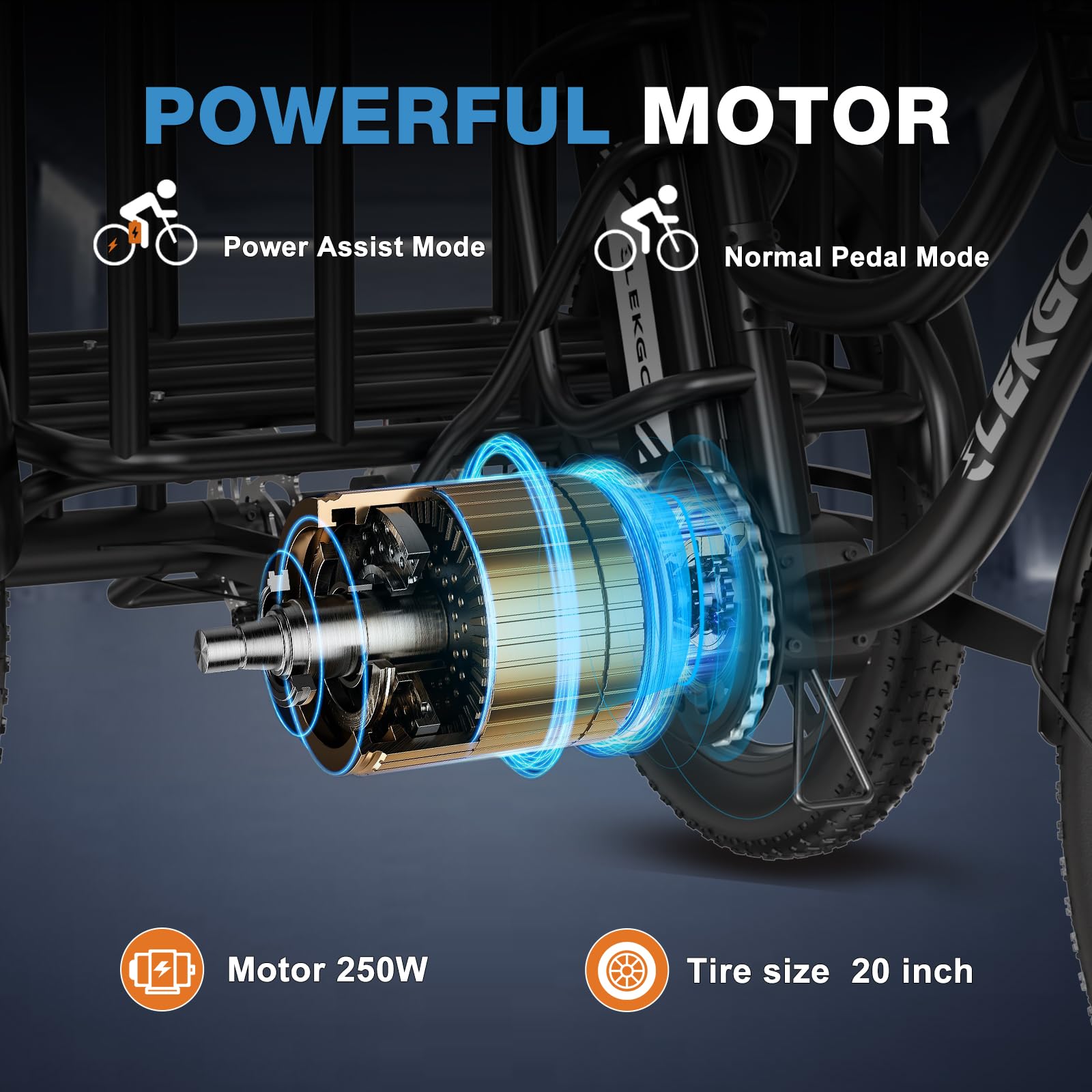 20 Zoll E Bike Dreirad, 48V 18AH abnehmbare Batterie, NFC-Entriegelung, Vorwärts- und Rückwärtsgang, mit Fettreifen, Scheinwerfer, Lastenfahrrad, Tragfähigkeit 200 kg
