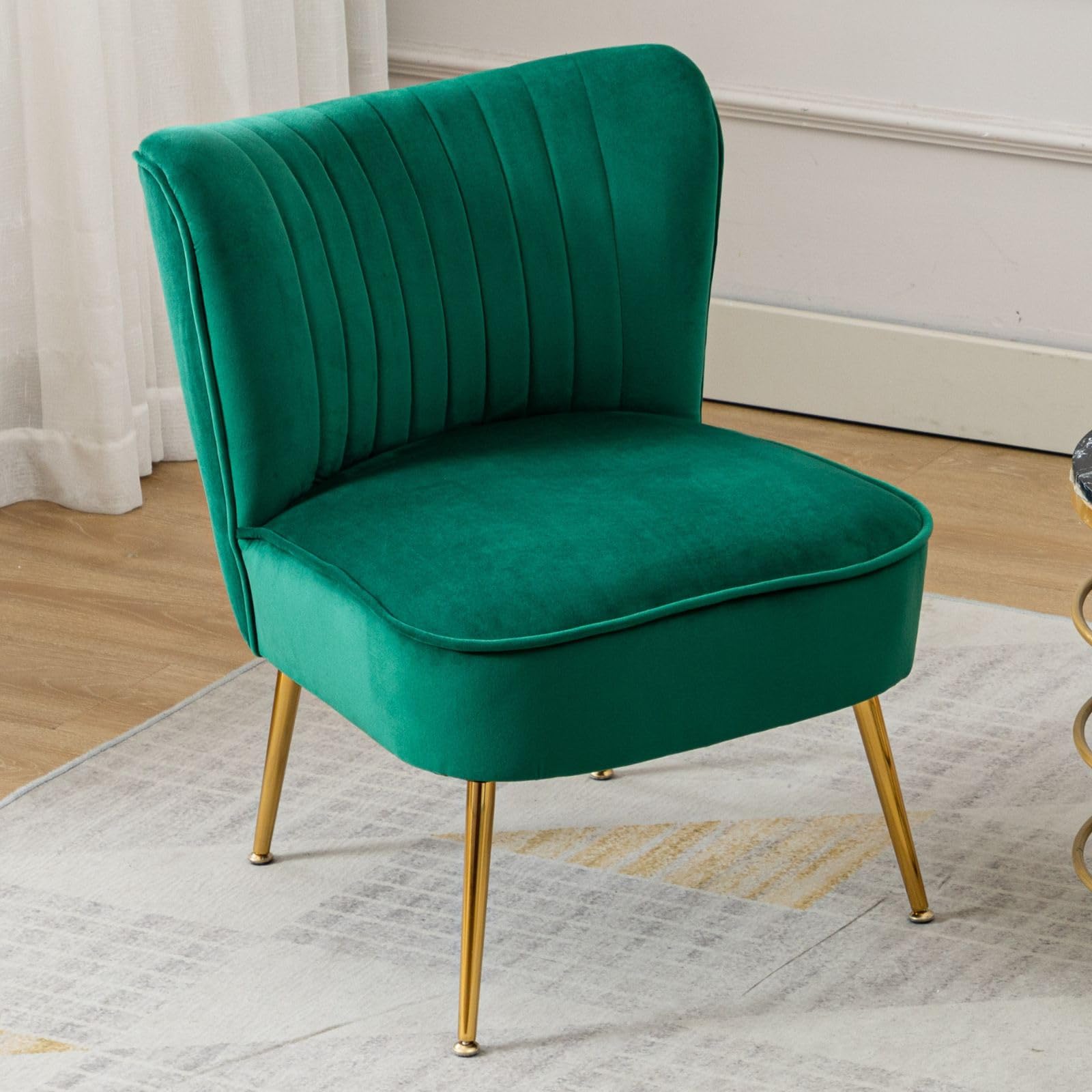 chairus Sessel Wohnzimmer aus Samt, Gepolsterter Relaxsessel mit Metallbeinen Einzelsofa, Akzentstuhl Loungesessel für Schlafzimmer Wohnzimmer Balkon, Grün