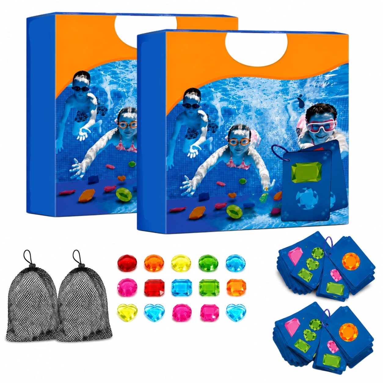 Generisch Tauchspiel Diamanten mit Karten, Diamanten Tauchen Spiel ，2pcs | Tauchspiel Edelsteine Buntes Set für Pool Schwimmbad Garten Party Unterwasser Spaß Sommer Zubehör Kollektion