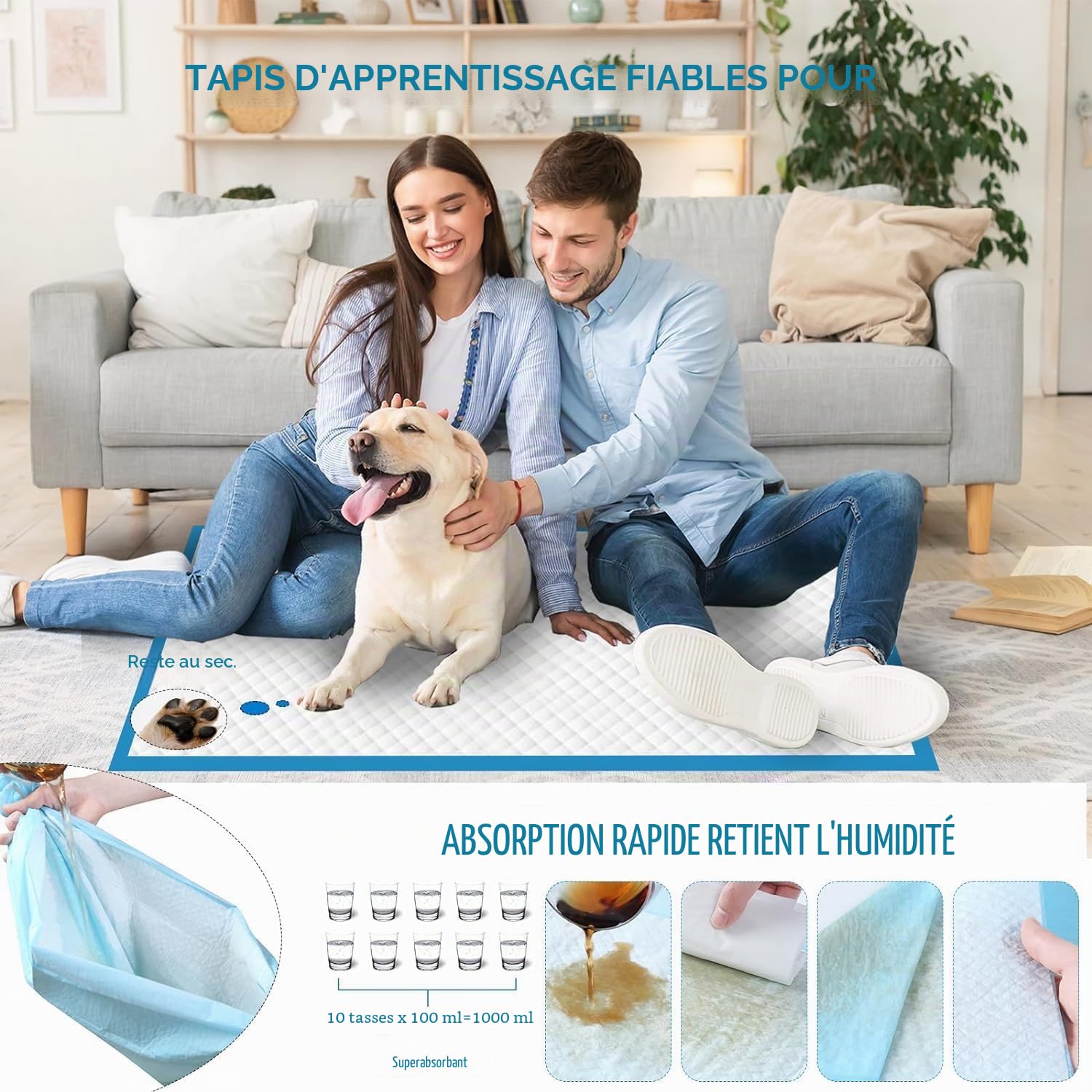 Tapis hygiéniques pour chiots XXXXL 78,7 x 119,4 cm Anti-fuites super absorbants