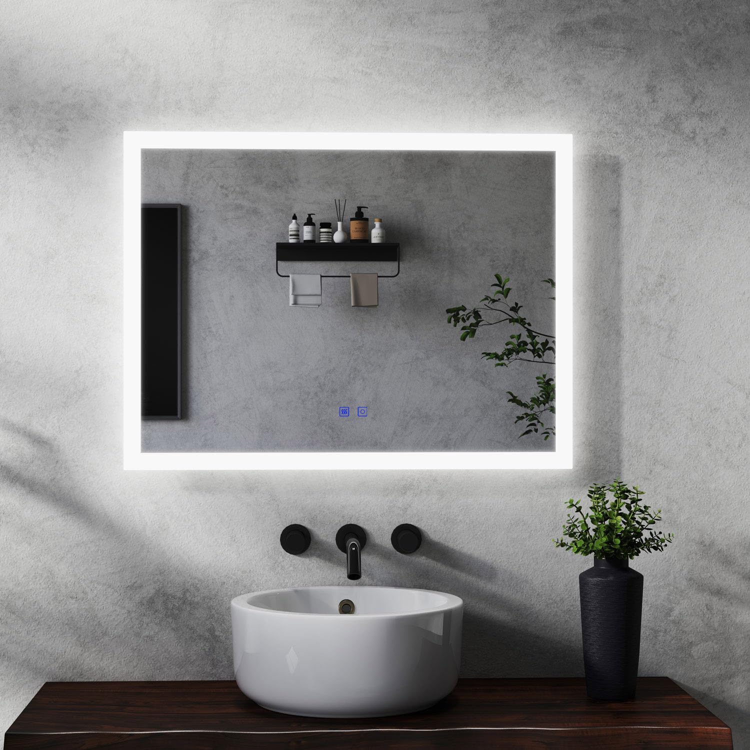 Maerts-E Design B Bathroom Mirror With Led Lights 800X600mm 2 Touch Buttons Separate Control 3 Lights Variation Brightness And Demister,Vertical Or Horizontal Wall-Hung