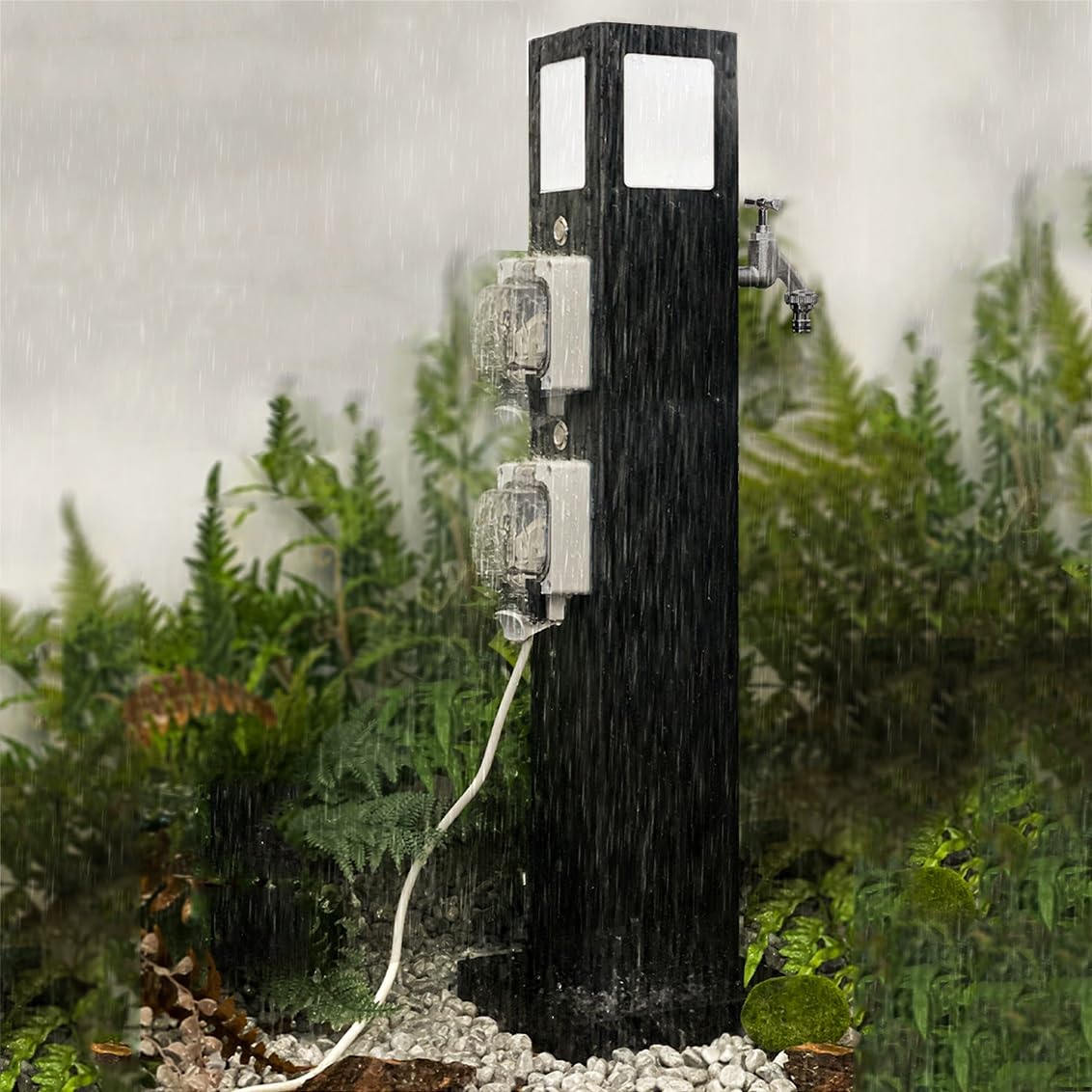 XBTGS Colonna per rubinetto intelligente da esterno, impermeabile IP66, rubinetto antigelo multifunzionale per acqua ed elettricità, montaggio a pavimento per giardino, cortile, camper, campeggio, 80