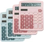 Noamus 4 Pack Basic Calculators, Handheld Desktop Standard Calculators, Solar Battery Dual Power 12 Digit Desk Calculator with Large LCD Display and Big Sensitive Button for Office School Pink Blue