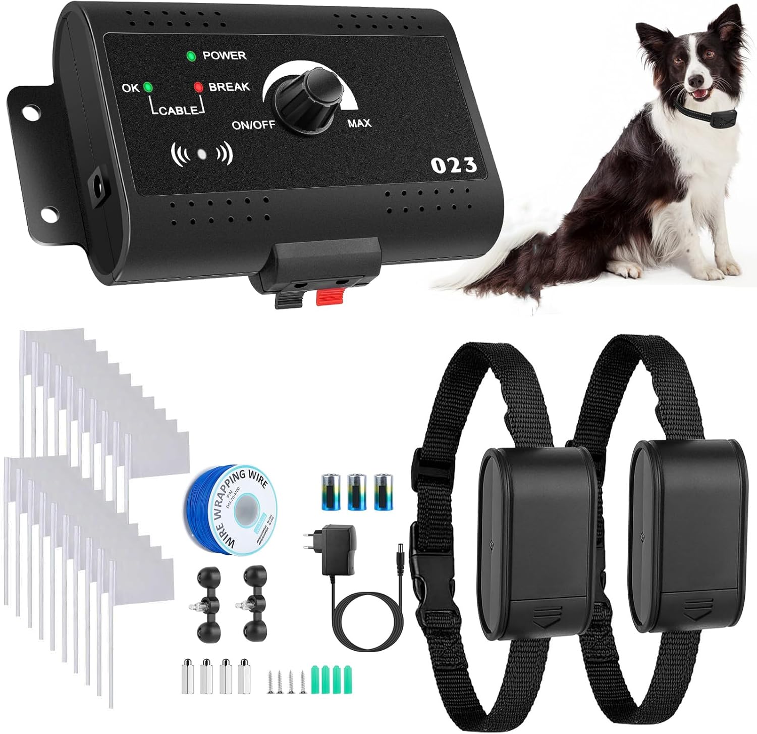 iMounTEK Electric Dog Fence System Do/g Fence Pet Containment System Electric Training Collar for Small Medium Large Dog（Include 3 x Adjustable Receiver Collars）