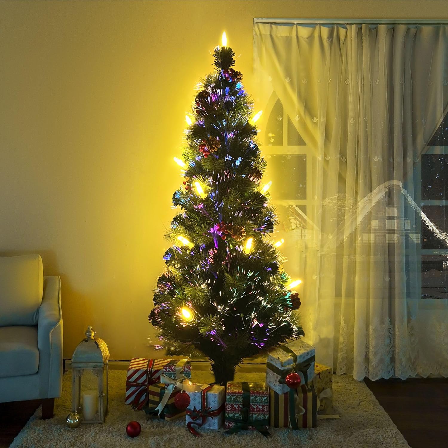 Amazon.co.jp: クリスマスツリー 120cm【七色に光るファイバー