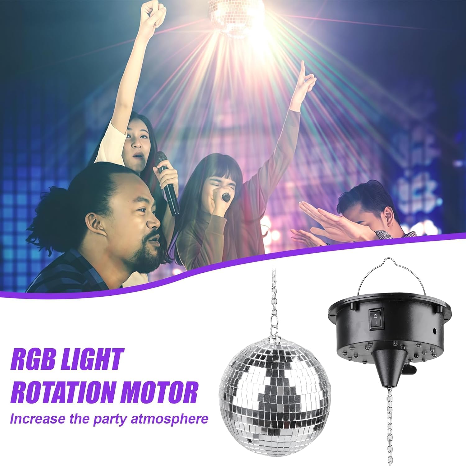 Bola de discoteca: bola de discoteca giratoria con motor de 10 rpm, mando a distancia, bola de discoteca con LED, 12 cm, para fiestas, activada por sonido, para fiestas de baile, decoración para