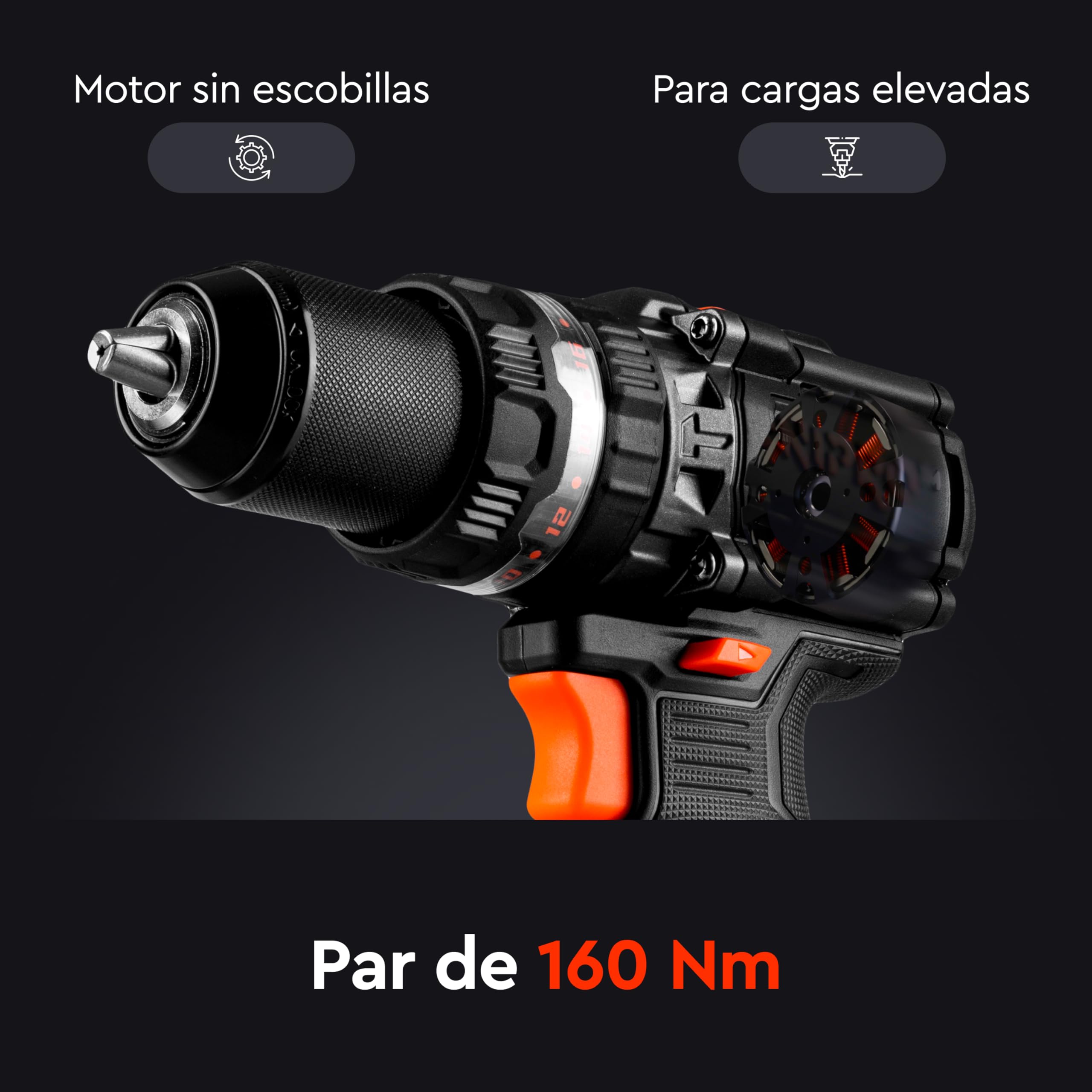 Taladro Atornillador a Batería 20V Sin Escobillas, 160 Nm, Portabrocas 13mm, Solo 1,1 kg - CD-202BC ULTRA + Batería 4.0Ah + Cargador + Maletin