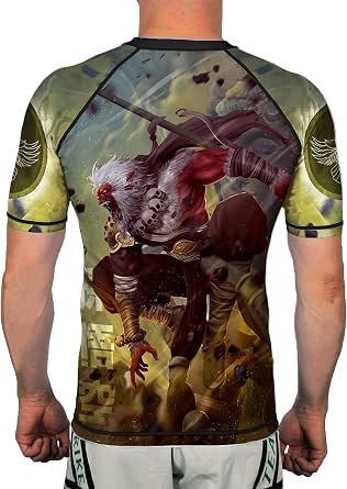 Raven Fightwear Mens The Monkey King Sun Wukong Short Sleeve Rash Guard MMA BJJ Black