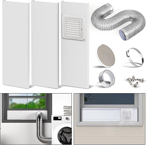 Kit de ventana de ventilación de secadora con manguera de conducto de ventilación de secadora de 4 pulgadas y cubierta de ventilación de escape,