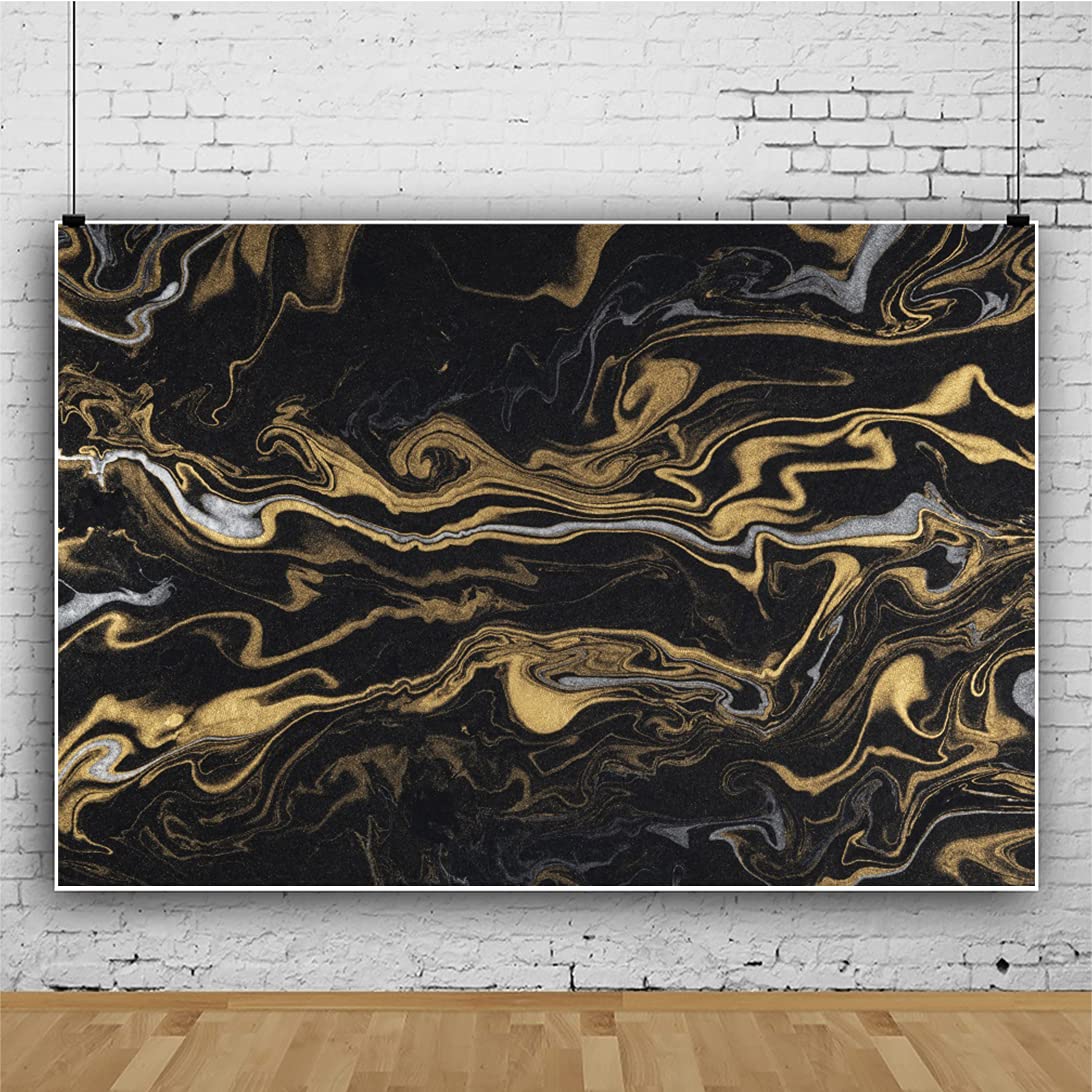 DORCEV 8x6ft Black Gold Marble Texture Photography Backdrop Abstract Art Gold Liquid Quicksand Backdrop Background for Birthday Party Celebration
