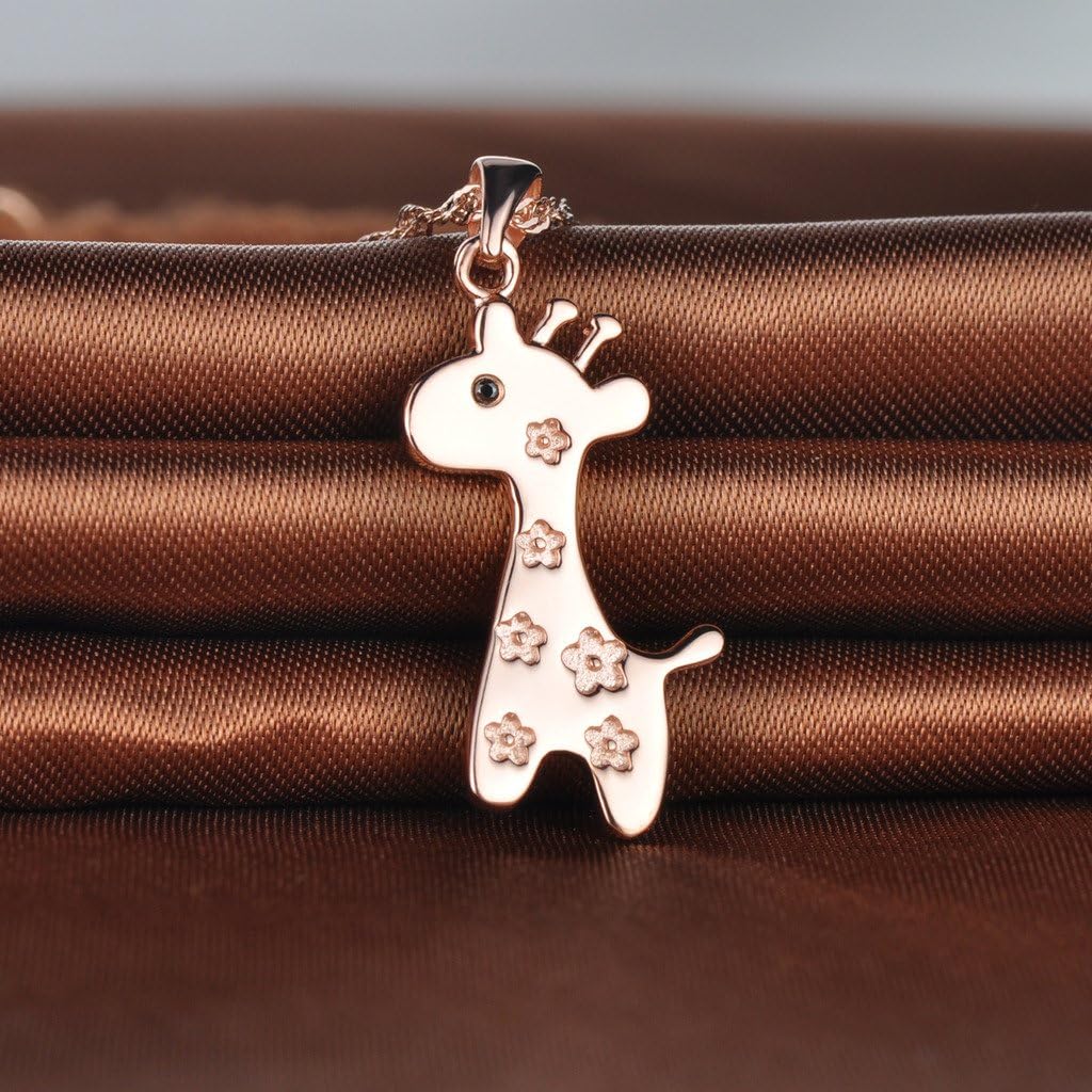 Cute Giraffe 925 Sterling Silver Rhodium Plated Sika Deer Pendant Necklace for Women, Rose Gold - Image 2
