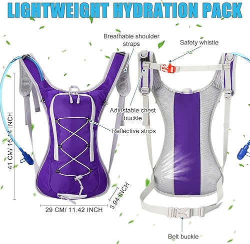 Miniatura 2 de Paquete de 4 mochilas de hidratación con vejiga de agua de 2 litros, mochila de hidratación ligera para hombres y mujeres, senderismo, ciclismo,