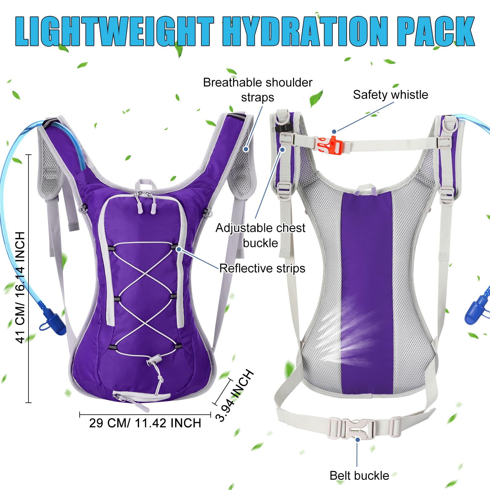 WinnerWhy Paquete de 4 mochilas de hidratación con bolsa de agua de 2 litros, mochila de hidratación ligera para hombres y mujeres, senderismo, ciclismo, camping, correr, escalada