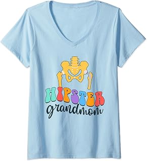 Womens Hip Replacement Hip Surgery Nana Recovery Hipster Grandmom V-Neck T-Shirt