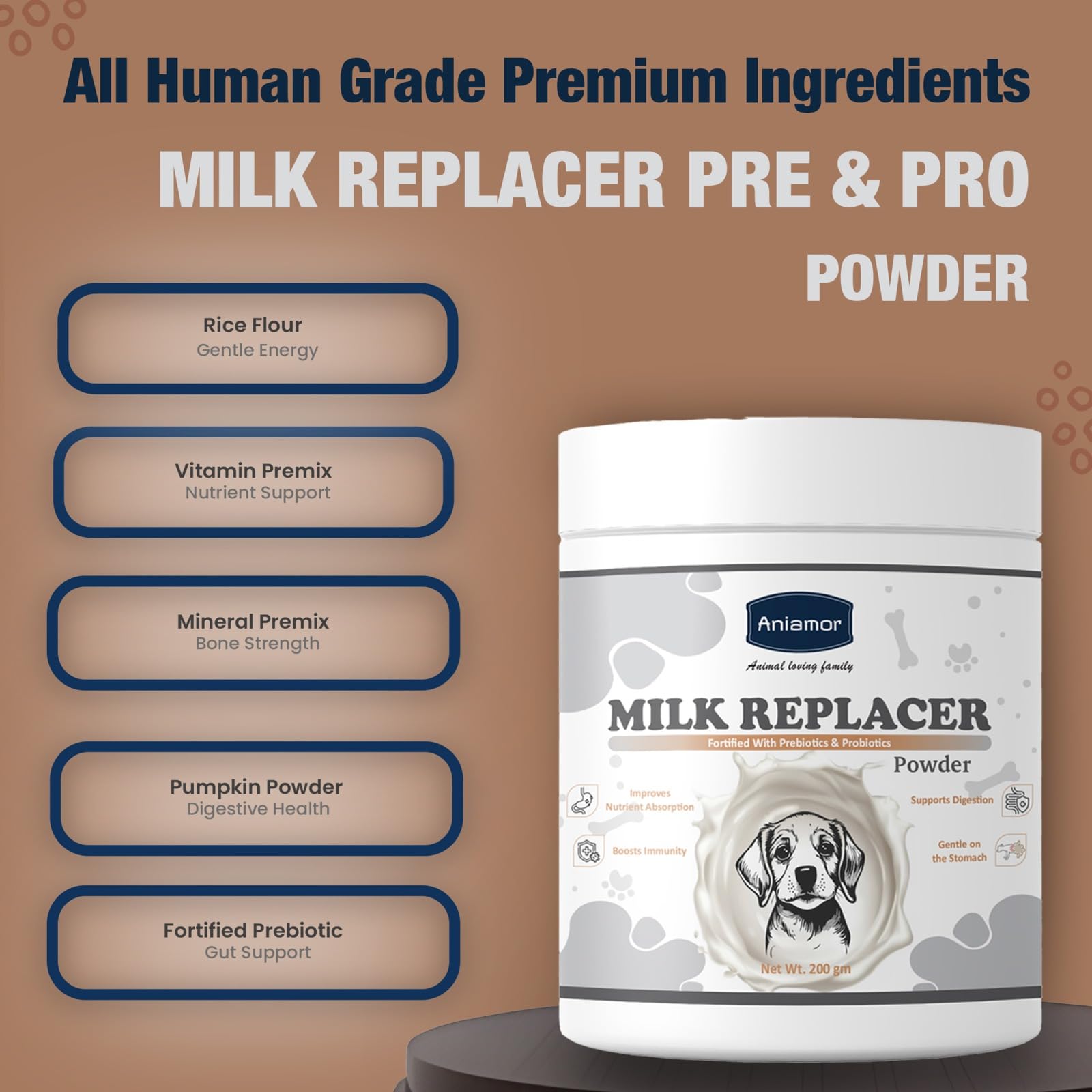 Aniamor Milk Replacer with Prebiotic for Dogs|Digestive Health||Pets Supplement|All Life Stage|200gm Jar 2