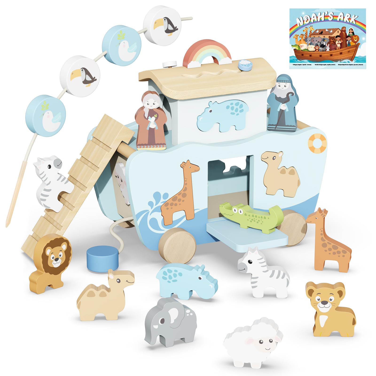 Hoarosall 27PCS Wooden Noah's Ark Montessori Toys for 1 Year Old Baby Boys Girls Christian Toys for Toddlers 1-3 Ideal Baptism Christmas & 1st Birthday Gifts