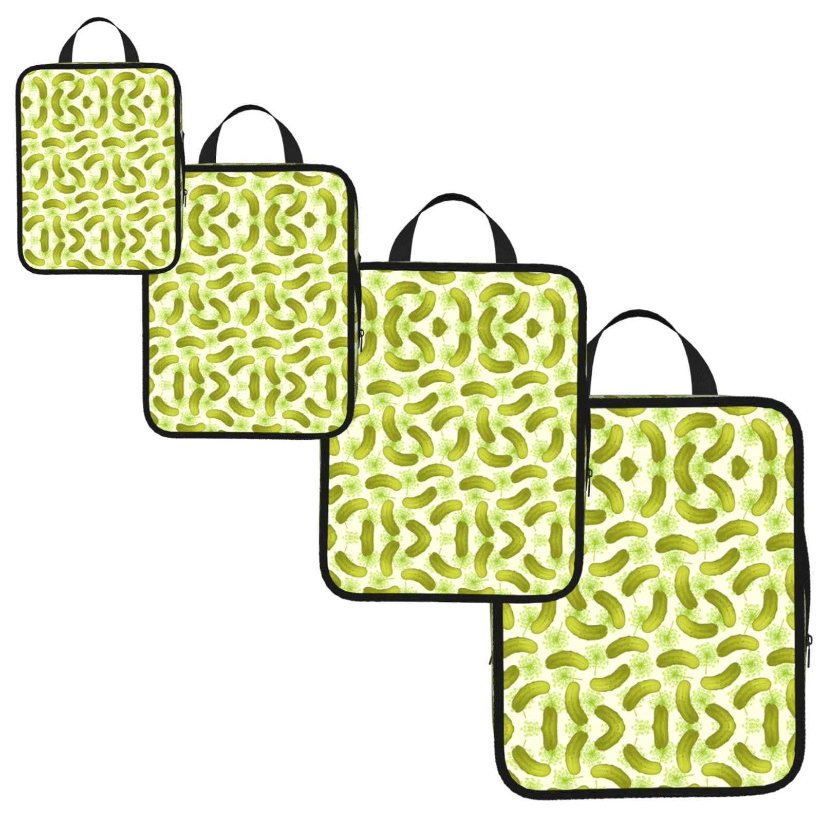 Sushi Dill Pickles Print 4 Set Compression Packing Cubes for Suitcases,Expandable Storage Bags Organizers