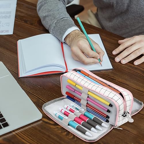 Miniatura 5 de Chelory Estuche para lápices de gran capacidad, bolsa de almacenamiento grande, bolsa de lápices de 3 compartimentos para papelería, estuche para