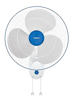 Havells Gatik Pro 400mm Wall Mount Fan | RPM: 1350 | Double string for Speed & Oscillation control | Thermal Overloaded Protected Motor | 100% Copper Wire Winding Motor | 2 Year Warranty (White Blue) - image, photos