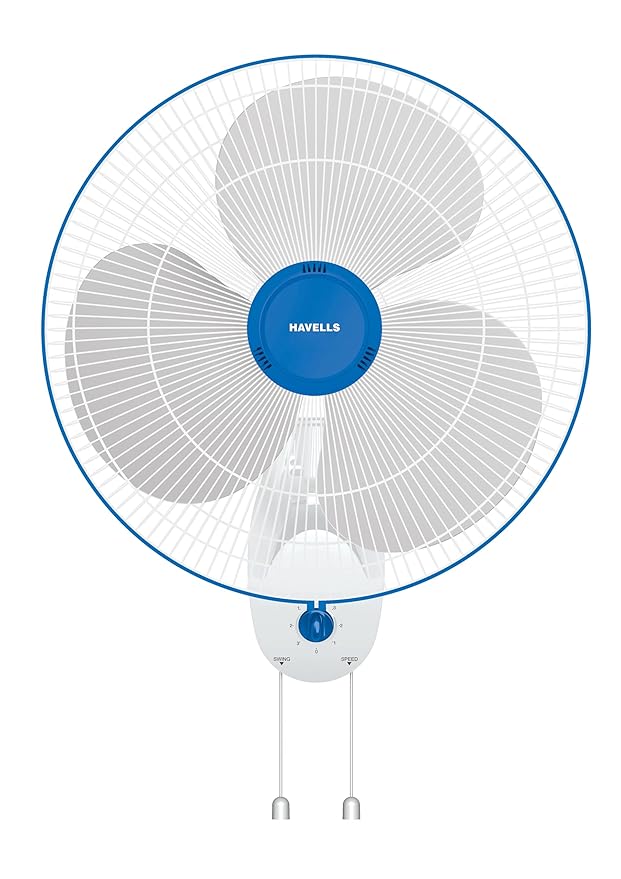 Havells Gatik Pro 400mm Wall Mount Fan | RPM: 1350 | Double string for Speed & Oscillation control | Thermal Overloaded Protected Motor | 100% Copper Wire Winding Motor | 2 Year Warranty (White Blue)