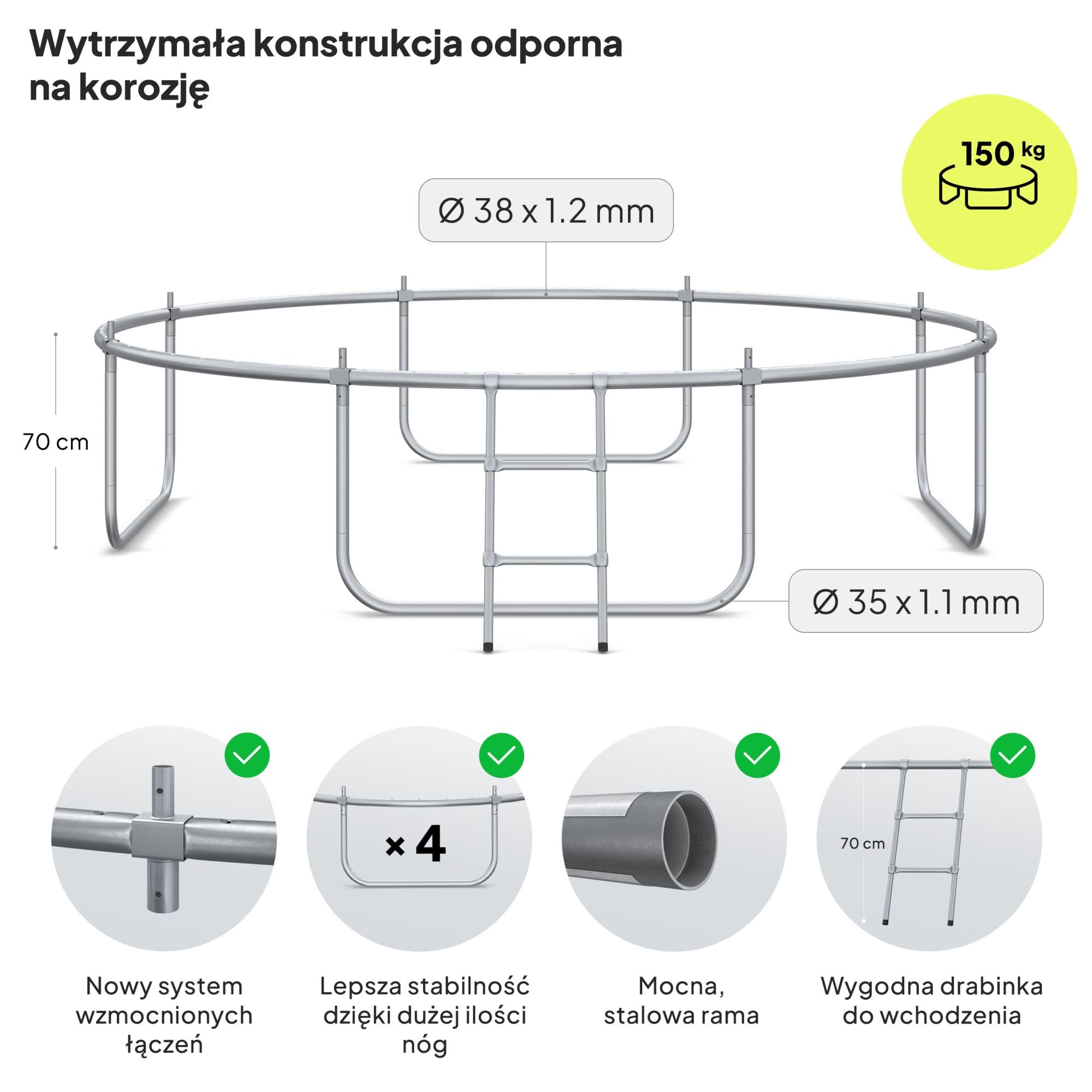 ZIPRO JumpPro OUT Trampolina Ogrodowa, Trampolina dla Dzieci, z Siatką Zewnętrzną, Odporna, Ochrona UV, Udźwig 100-150 kg