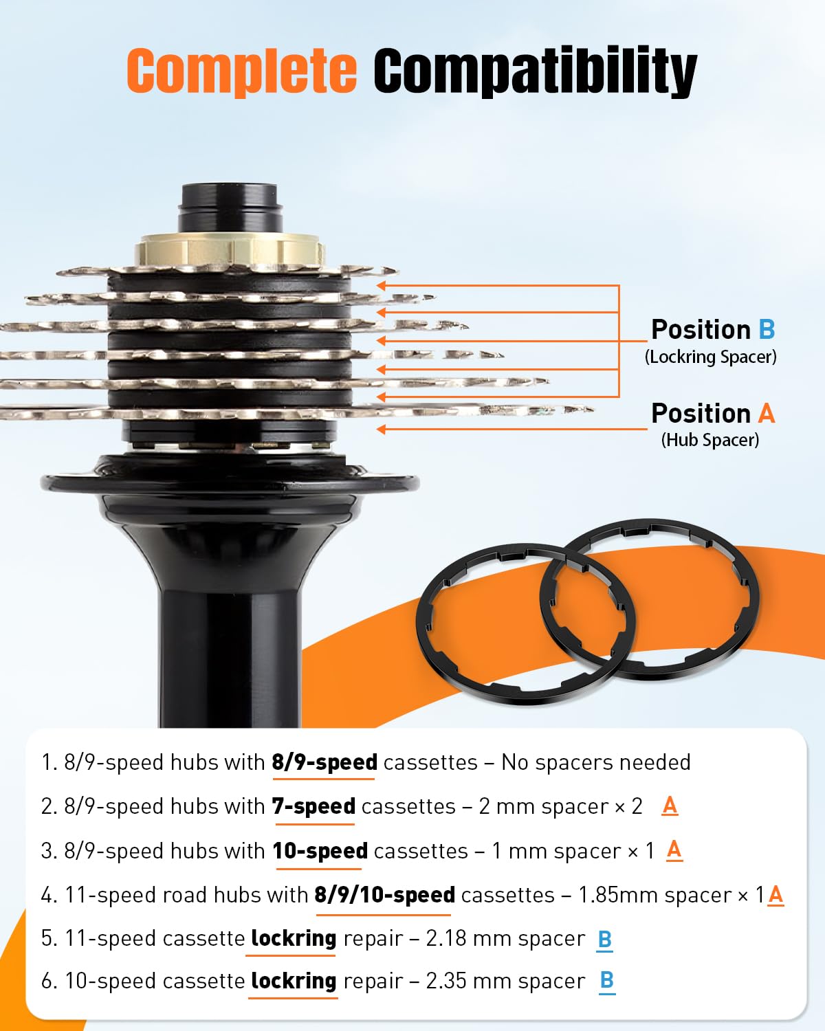 Pawfly Kit 9 Pezzi Distanziali per Cassetta Bici, Rondella Mozzo in Lega di Alluminio per Cassette 7/8/9/10/11 Velocità, 6 Misure – 1/1.5/1.85/2/2.18/2.35mm, Guarnizione Cassetta per MTB e Bici da Str
