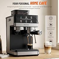 Vista 2 de Máquina de café expreso con molinillo, máquinas de café Expresso de 20 bar con espumador de leche, cafetera compacta profesional de acero inoxidable