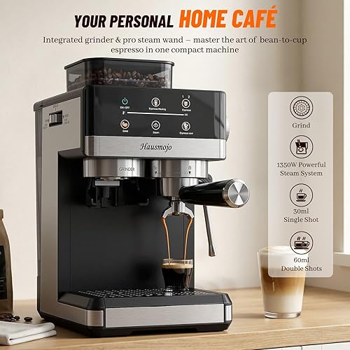 Miniatura 2 de Máquina de café expreso con molinillo, máquinas de café Expresso de 20 bar con espumador de leche, cafetera compacta profesional de acero inoxidable
