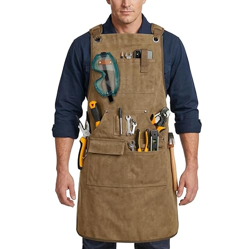 Woodworking Apron for Men, 16oz Canvas Welder Aprons with 9