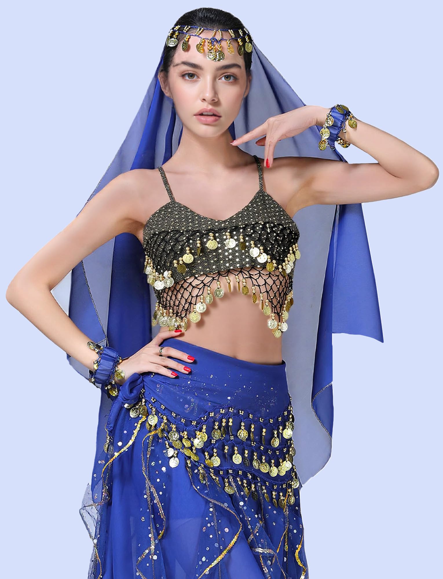 SEAUR Accessori Danza del Pancia 3 Set Monete Chiffon Cintura Sciarpa e Bracciali Danza Orientale Donna