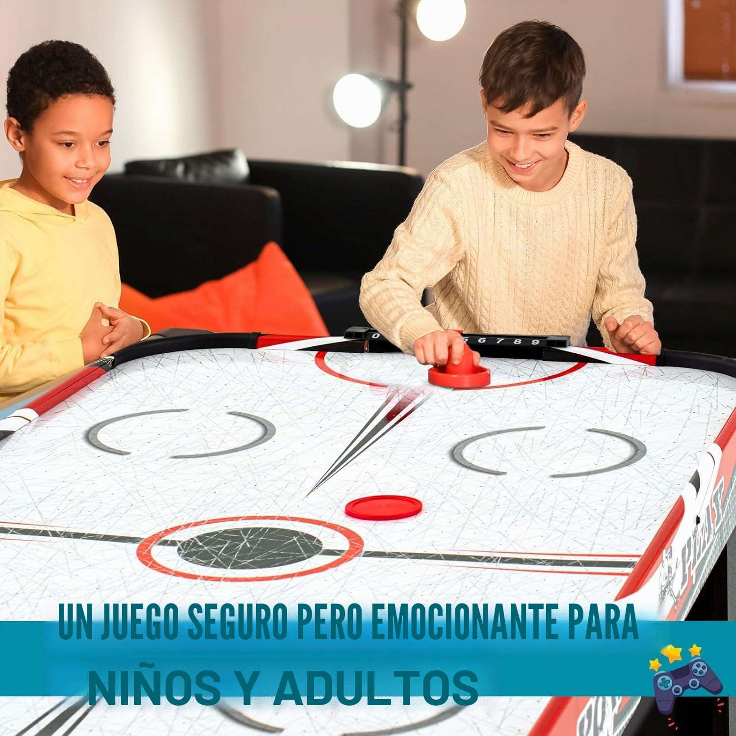 Mesa de Hockey de Aire de 4 pies para Interior Digital, Juego de Hockey con 2 Discos, 2 Pushers para Adultos