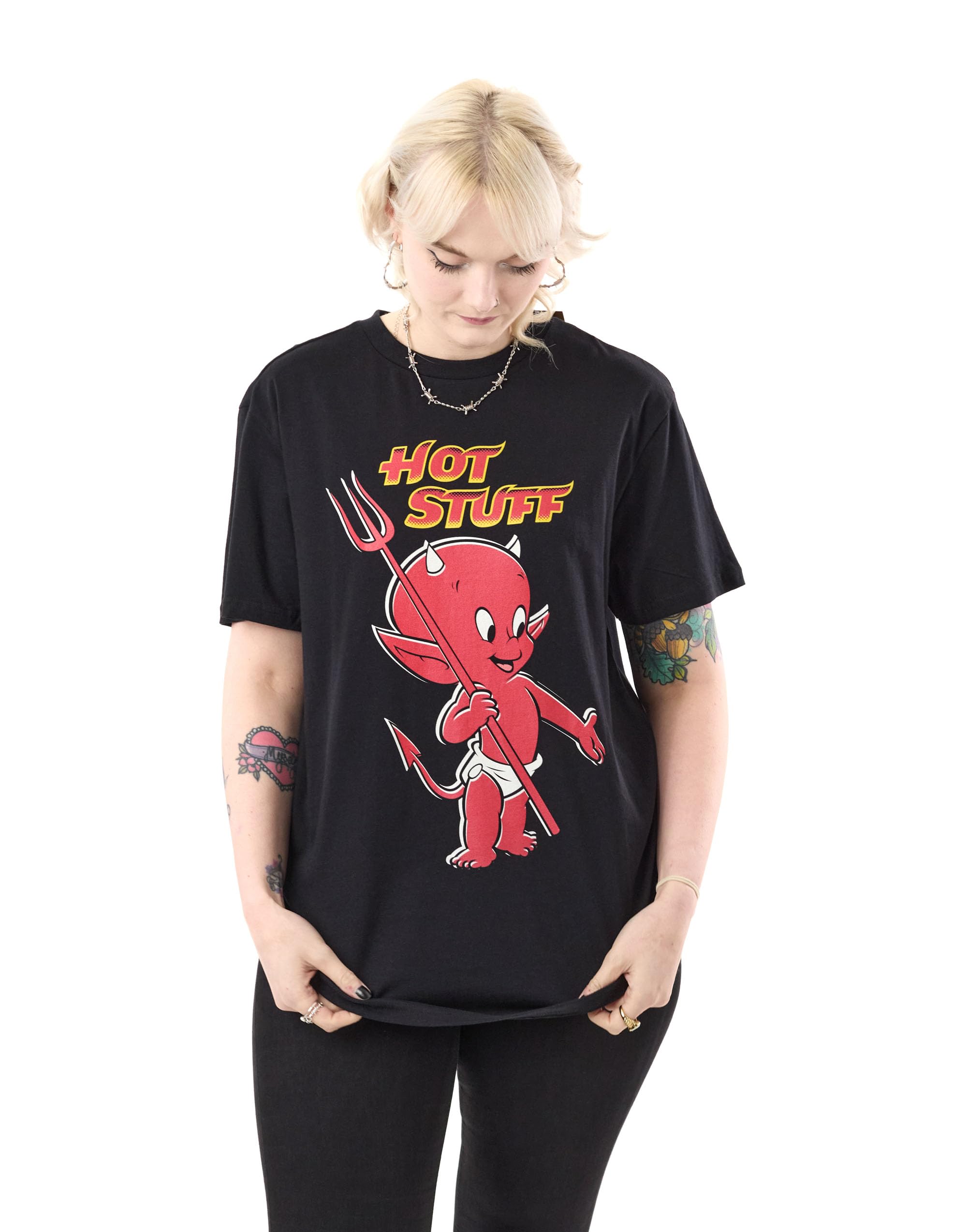 Vanilla Underground Unisex Black Hot Stuff Short Sleeved T-Shirt | Graphic Tee For Men & Women | Cool Streetwear Apparel | Trendy Urban Clothing | Stylish Tee Shirt For Adults & Teens
