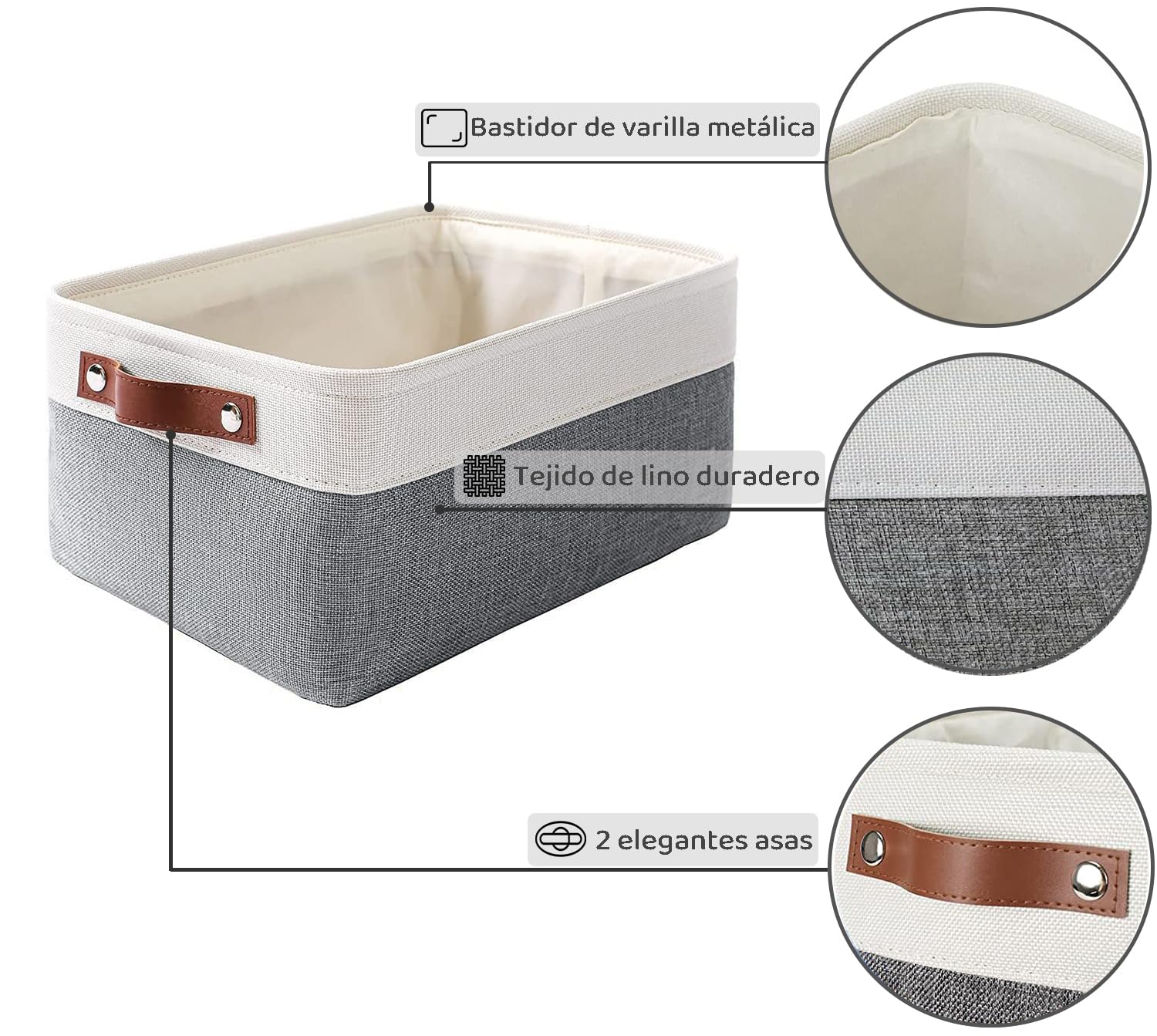 Mangata cajas de almacenamiento de tela para ropa, juguetes, cestas de almacenamiento decorativas con asas de piel sintética, gris frío(Extra grande, Paquete de 4)