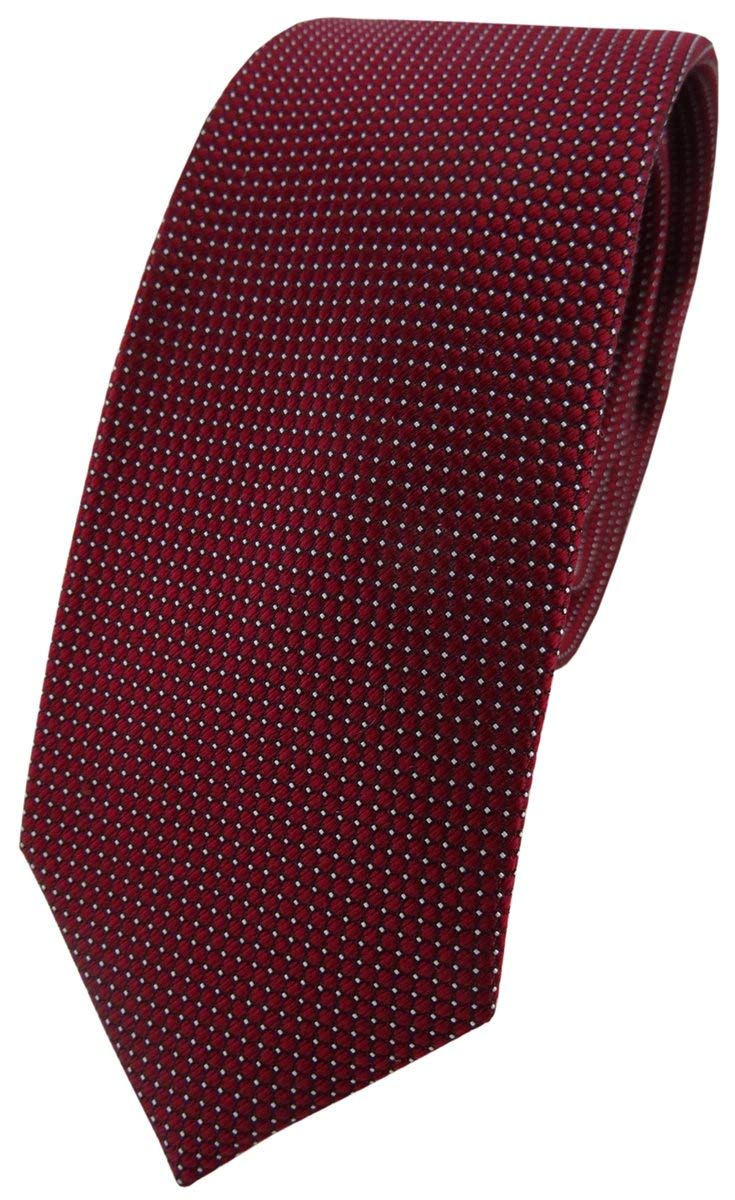 Tigertie Men's Red, Wine Red, Burgundy, Silver Polka Dot Necktie Red Rot Weinrot Bordeauxrot Silber One Size