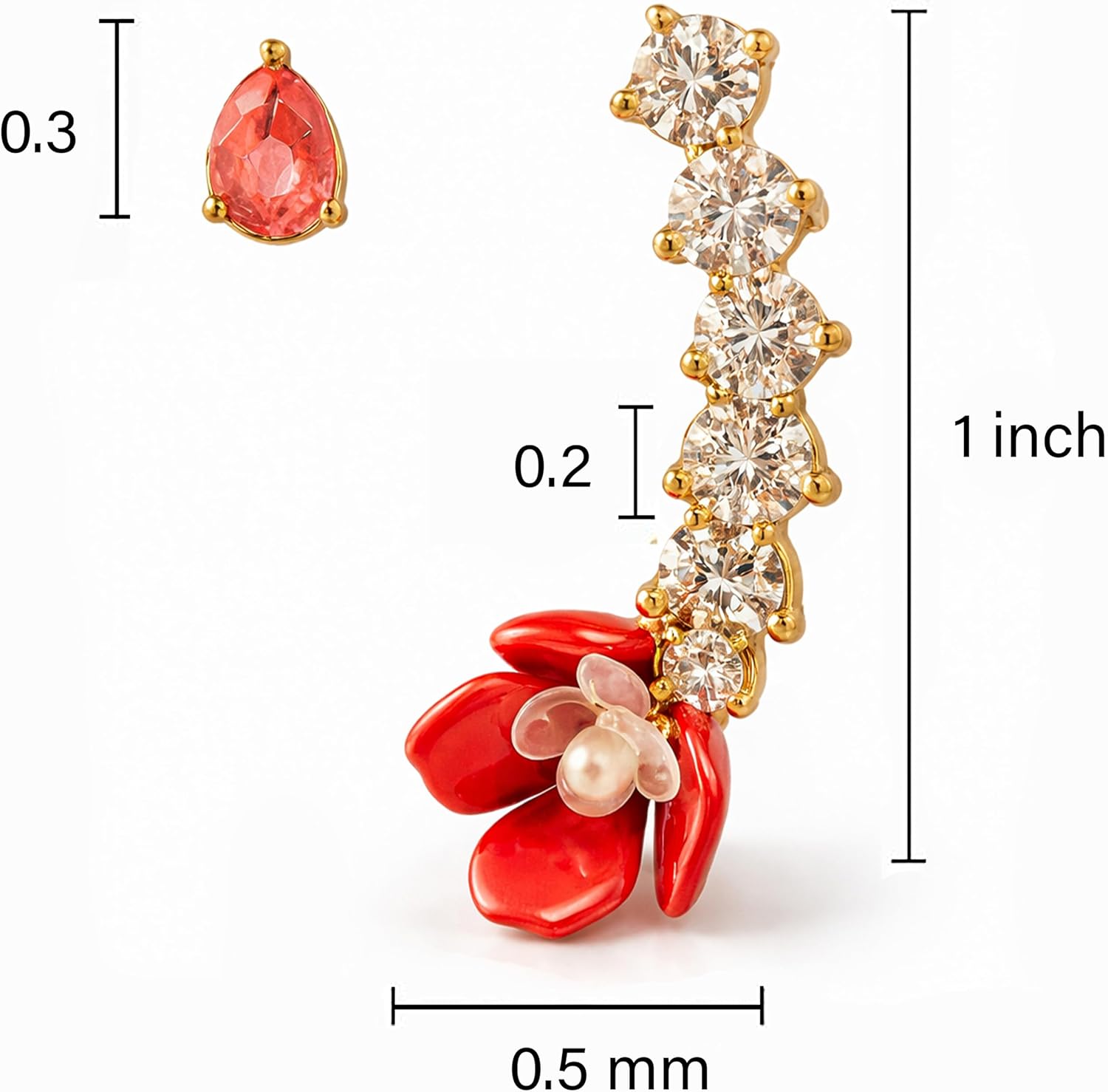 8 Other Reasons Wicked Poppy Ear Crawler Earrings | Red Enamel Floral Poppy Design with Crystal Crawler Accent | 18K Gold Plated Brass Statement Earrings | Flower Ear Jewelry for Women (2-Piece)