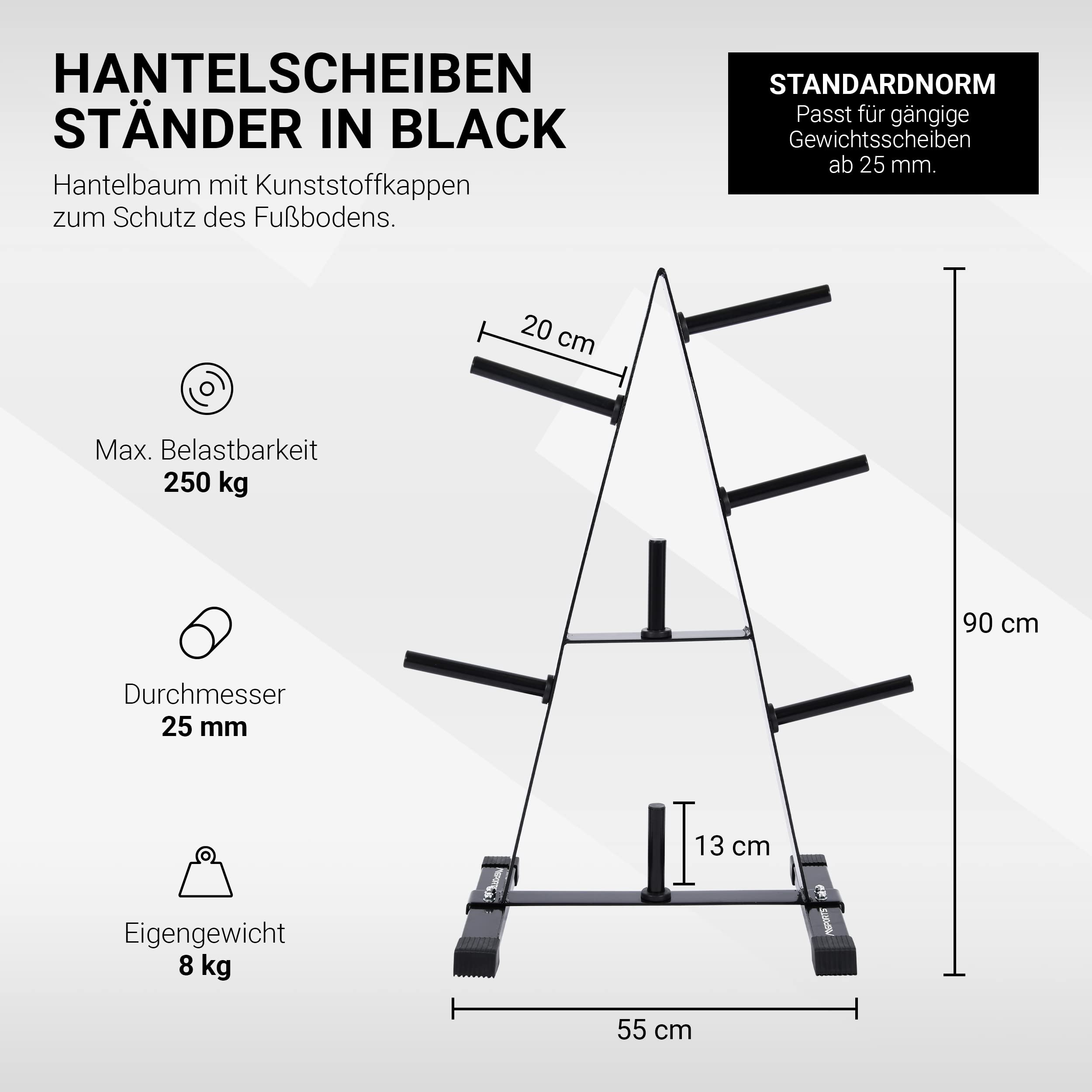MSPORTS Hantelscheibenständer Premium Hantelbaum, Scheibenaufnahme: 30mm, bis 250 kg belastbar Schwarz