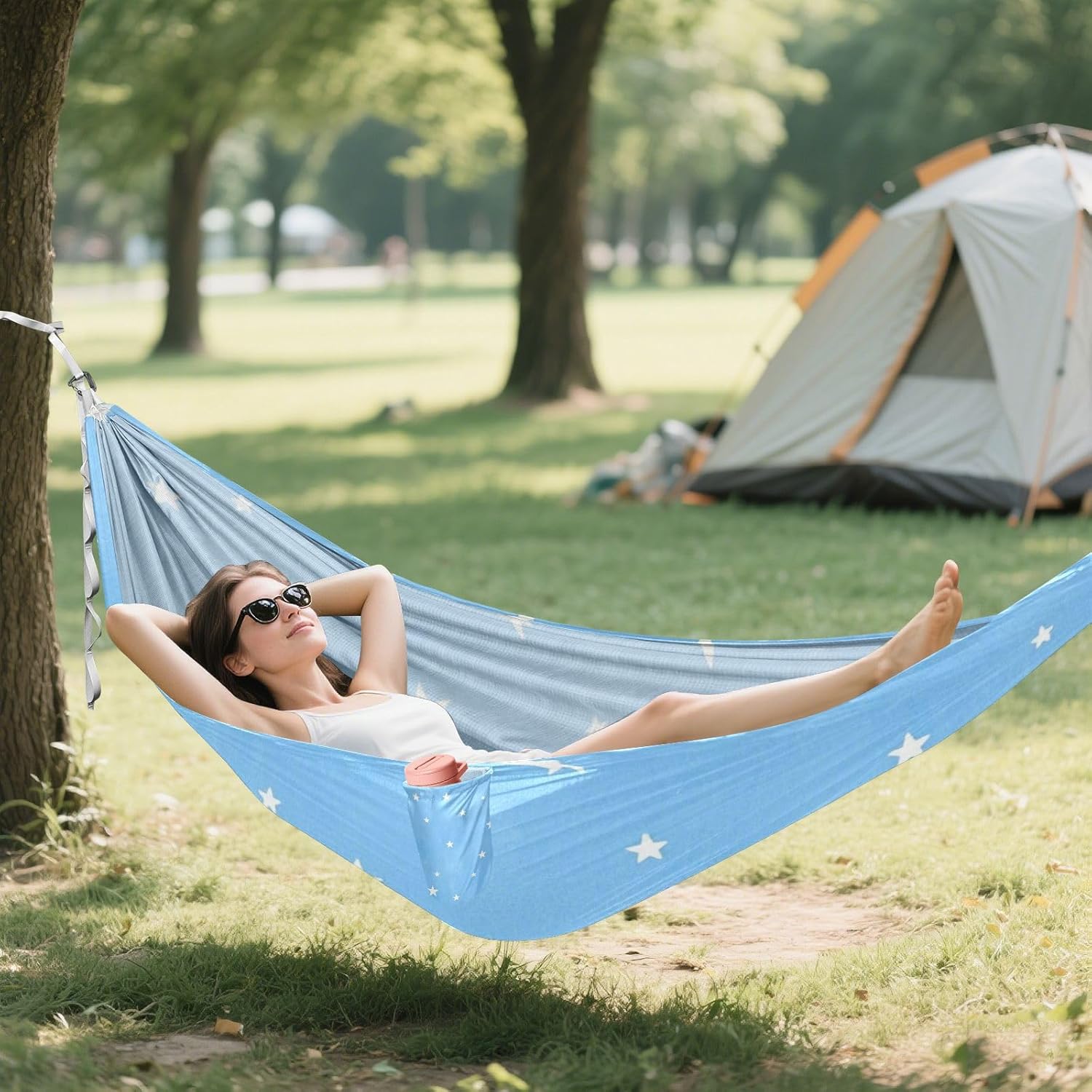 Childish Star Blue Outdoor Hammocks Fabric Hammock for Camping & Hiking Essential