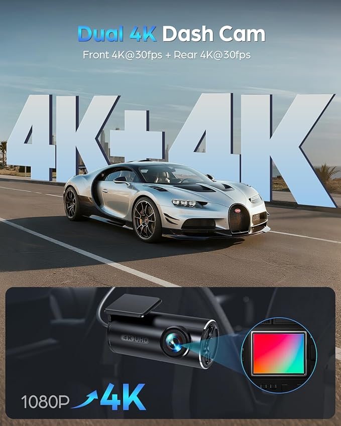 SPRLEAF Dash Cam Front and Rear, 4K+4K Dual Dash Camera for Cars, 5.8GHz WiFi GPS, Night Vision, 24-Hour Parking Mode, Included 64GB Card, 1.97” Display, WDR, G-Sensor, Loop Recording (HD13)